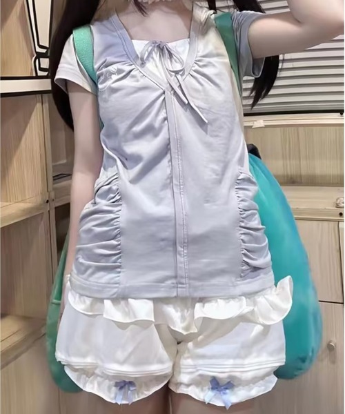 AsheKsha(アシクシャ)の「ツーピース風パッチワークトップス(Tシャツ/カットソー・レディース・ネイビー/ライトグレー・M)」の15枚目の写真