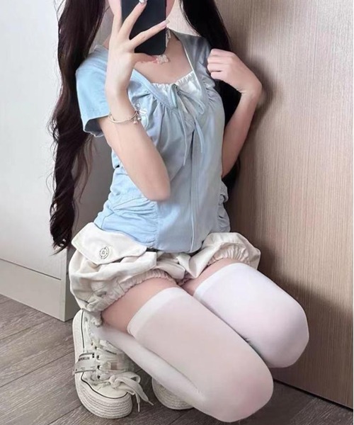 AsheKsha(アシクシャ)の「ツーピース風パッチワークトップス(Tシャツ/カットソー・レディース・ネイビー/ライトグレー・M)」の19枚目の写真