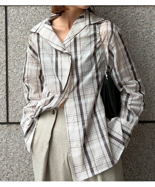 LE CIEL BLEU（ルシェルブルー）の「シアープレイドシャツ / Sheer Plaid Shirt（シャツ/ブラウス・レディース・アイボリー/ブラウン・36）」の22枚目の写真