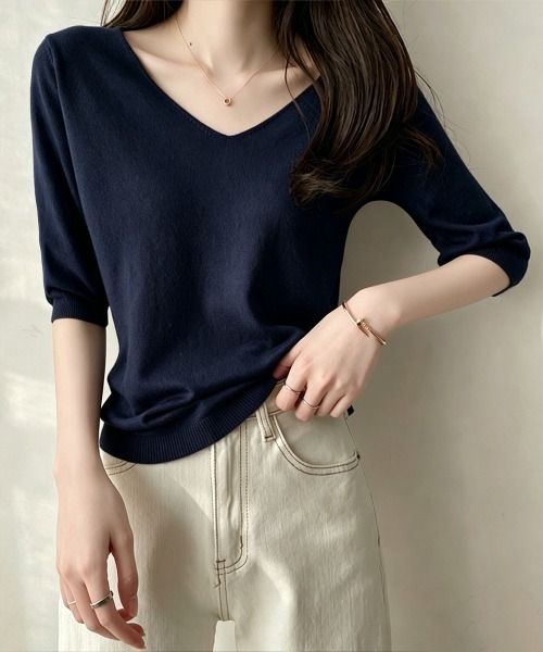 Miniministore(ミニミニストア)の「ニットトップス レディース 韓国風春夏服(ニット/セーター・レディース・ピンク/ブラック/ネイビー/ベージュ/グレー/ホワイト/マスタード/アイボリー・FREE)」の7枚目の写真