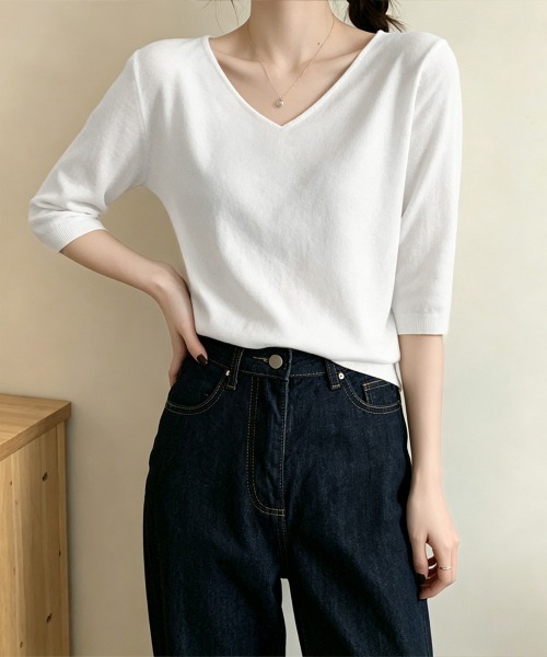 Miniministore(ミニミニストア)の「ニットトップス レディース 韓国風春夏服(ニット/セーター・レディース・ピンク/ブラック/ネイビー/ベージュ/グレー/ホワイト/マスタード/アイボリー・FREE)」の2枚目の写真