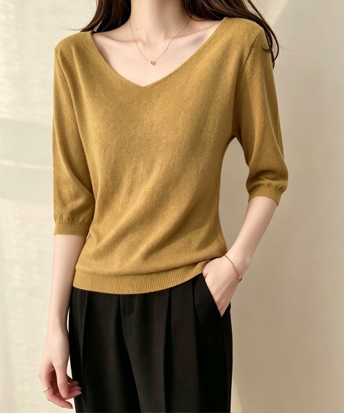 Miniministore(ミニミニストア)の「ニットトップス レディース 韓国風春夏服(ニット/セーター・レディース・ピンク/ブラック/ネイビー/ベージュ/グレー/ホワイト/マスタード/アイボリー・FREE)」の1枚目の写真