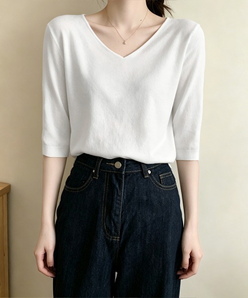 Miniministore(ミニミニストア)の「ニットトップス レディース 韓国風春夏服(ニット/セーター・レディース・ピンク/ブラック/ネイビー/ベージュ/グレー/ホワイト/マスタード/アイボリー・FREE)」の22枚目の写真