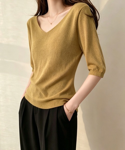 Miniministore(ミニミニストア)の「ニットトップス レディース 韓国風春夏服(ニット/セーター・レディース・ピンク/ブラック/ネイビー/ベージュ/グレー/ホワイト/マスタード/アイボリー・FREE)」の9枚目の写真