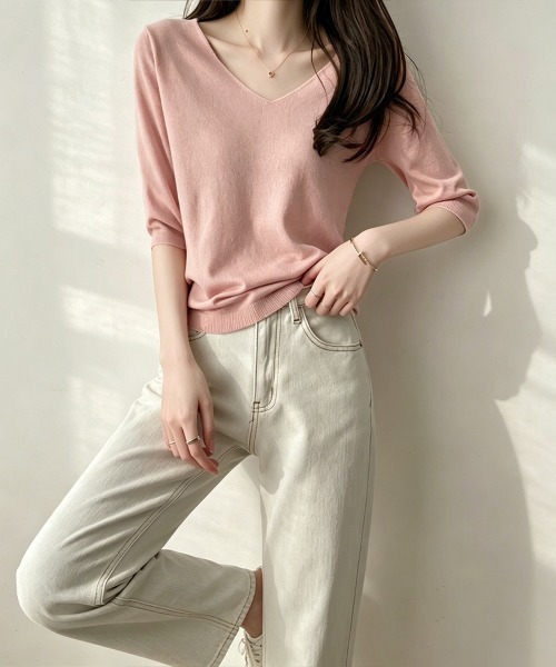 Miniministore(ミニミニストア)の「ニットトップス レディース 韓国風春夏服(ニット/セーター・レディース・ピンク/ブラック/ネイビー/ベージュ/グレー/ホワイト/マスタード/アイボリー・FREE)」の11枚目の写真