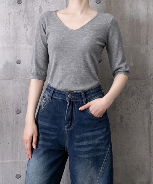 Miniministore(ミニミニストア)の「ニットトップス レディース 韓国風春夏服(ニット/セーター・レディース・ピンク/ブラック/ネイビー/ベージュ/グレー/ホワイト/マスタード/アイボリー・FREE)」の12枚目の写真
