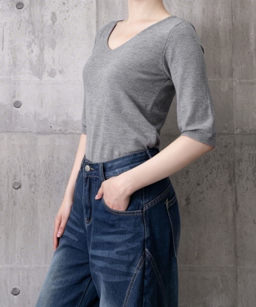 Miniministore(ミニミニストア)の「ニットトップス レディース 韓国風春夏服(ニット/セーター・レディース・ピンク/ブラック/ネイビー/ベージュ/グレー/ホワイト/マスタード/アイボリー・FREE)」の13枚目の写真