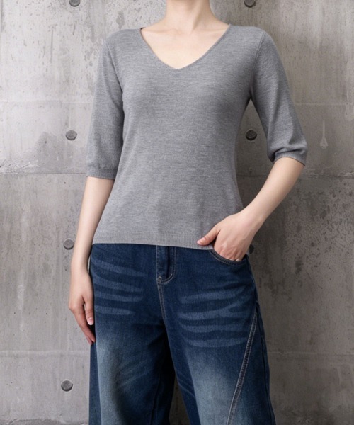 Miniministore(ミニミニストア)の「ニットトップス レディース 韓国風春夏服(ニット/セーター・レディース・ピンク/ブラック/ネイビー/ベージュ/グレー/ホワイト/マスタード/アイボリー・FREE)」の14枚目の写真