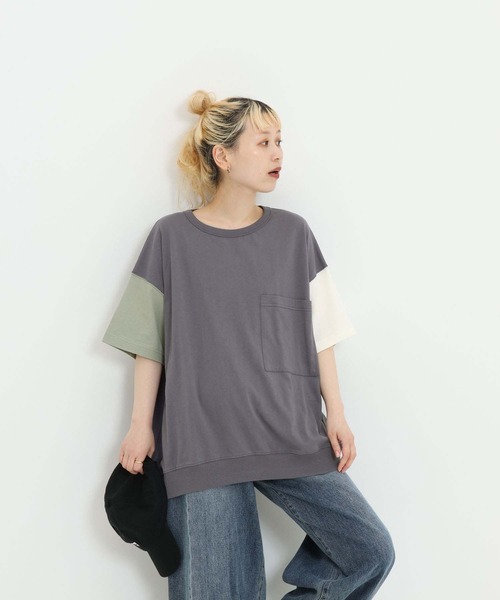 HEART MARKET（ハートマーケット）の「★Bigポケ付きPO②（Tシャツ/カットソー・レディース・グリーン系/オレンジ系/イエロー/ミント/ブラック/ベージュ系/ナチュラル・FREE）」の4枚目の写真