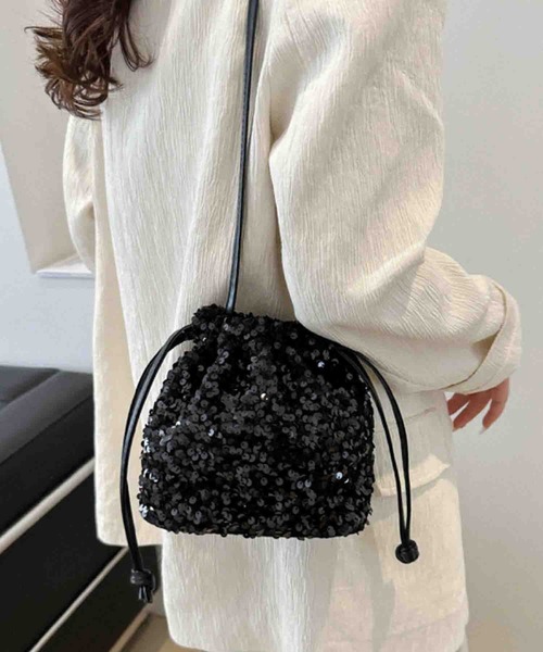 Mignonjour(ミニョンジュール)の「FReePLACe/スパンコール 巾着 ショルダーバッグ X12886(ショルダーバッグ・レディース・ホワイト/ブラック/シルバー・FREE)」の8枚目の写真
