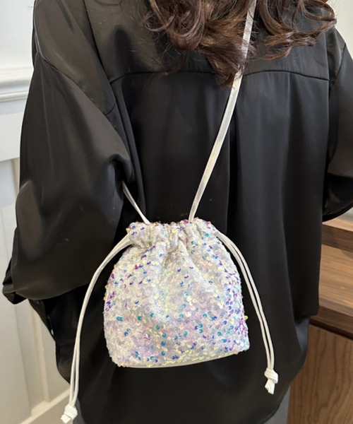 Mignonjour(ミニョンジュール)の「FReePLACe/スパンコール 巾着 ショルダーバッグ X12886(ショルダーバッグ・レディース・ホワイト/ブラック/シルバー・FREE)」の11枚目の写真