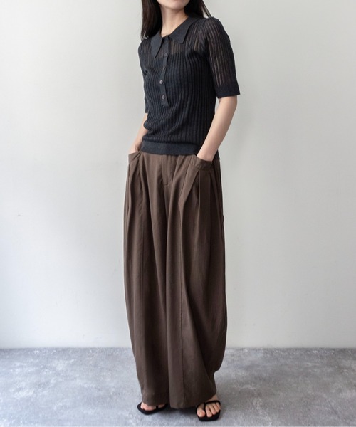 on:nue（オンニュ）の「【on:nue】ハーフボタンシアーリブポロニット（ニット/セーター・レディース・チャコールグレー/ベージュ/グレー・FREE）」の22枚目の写真
