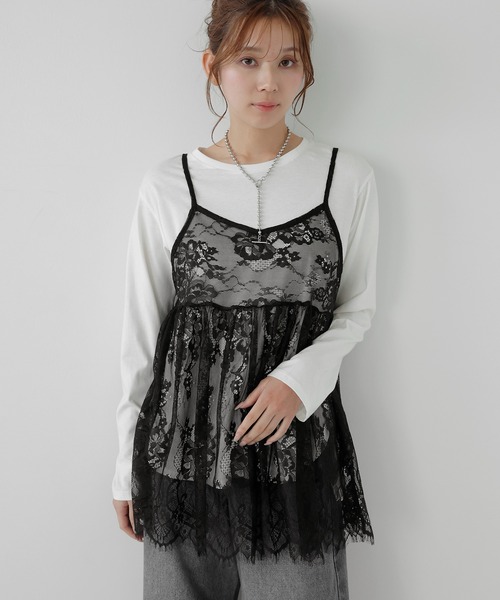 AMUU. PRECIEUSE(アムープレシューズ)の「シアーレースチュニックキャミ(キャミソール・レディース・オフホワイト/ブラック・FREE)」の5枚目の写真