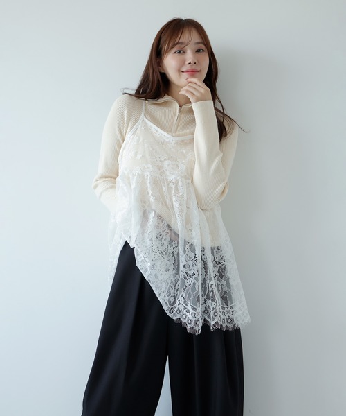 AMUU. PRECIEUSE(アムープレシューズ)の「シアーレースチュニックキャミ(キャミソール・レディース・オフホワイト/ブラック・FREE)」の9枚目の写真