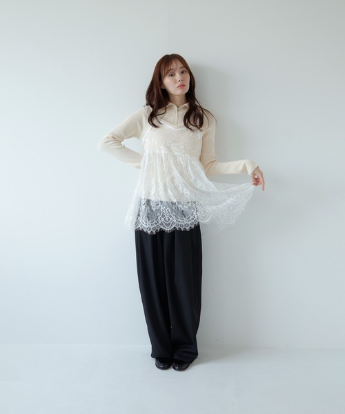 AMUU. PRECIEUSE(アムープレシューズ)の「シアーレースチュニックキャミ(キャミソール・レディース・オフホワイト/ブラック・FREE)」の12枚目の写真