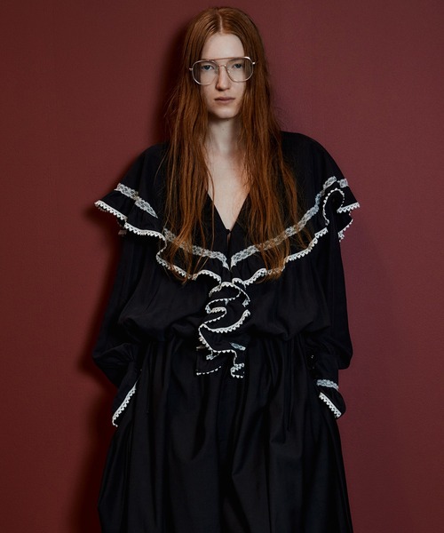 MAISON SPECIAL(メゾンスペシャル)の「Lace Frill Collar Blouse/レースフリルカラーブラウス(シャツ/ブラウス・レディース・ホワイト/ブラック/オリーブ・FREE)」の3枚目の写真