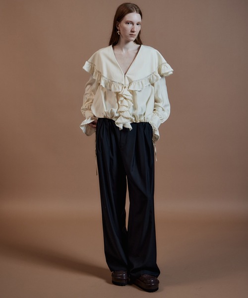 MAISON SPECIAL(メゾンスペシャル)の「Lace Frill Collar Blouse/レースフリルカラーブラウス(シャツ/ブラウス・レディース・ホワイト/ブラック/オリーブ・FREE)」の7枚目の写真
