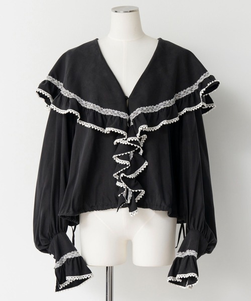 MAISON SPECIAL(メゾンスペシャル)の「Lace Frill Collar Blouse/レースフリルカラーブラウス(シャツ/ブラウス・レディース・ホワイト/ブラック/オリーブ・FREE)」の13枚目の写真