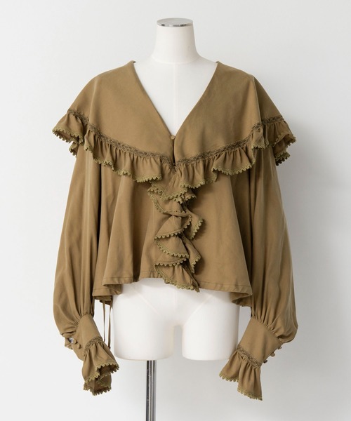 MAISON SPECIAL(メゾンスペシャル)の「Lace Frill Collar Blouse/レースフリルカラーブラウス(シャツ/ブラウス・レディース・ホワイト/ブラック/オリーブ・FREE)」の14枚目の写真