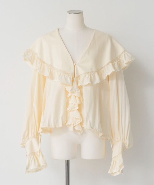 MAISON SPECIAL(メゾンスペシャル)の「Lace Frill Collar Blouse/レースフリルカラーブラウス(シャツ/ブラウス・レディース・ホワイト/ブラック/オリーブ・FREE)」の20枚目の写真