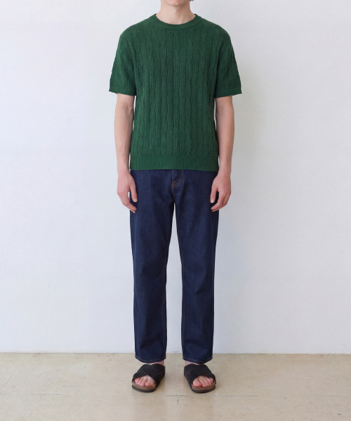 EDINBURGH CLUB（エディンバラクラブ）の「HIGH-TWIST LINEN CABLE S/S KNIT (GREEN)（ニット/セーター・メンズ・グリーン・SMALL/MEDIUM/LARGE/X-LARGE）」の2枚目の写真