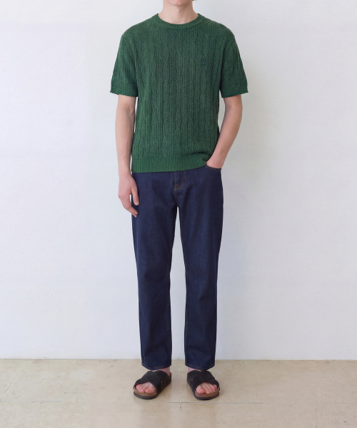 EDINBURGH CLUB（エディンバラクラブ）の「HIGH-TWIST LINEN CABLE S/S KNIT (GREEN)（ニット/セーター・メンズ・グリーン・SMALL/MEDIUM/LARGE/X-LARGE）」の3枚目の写真