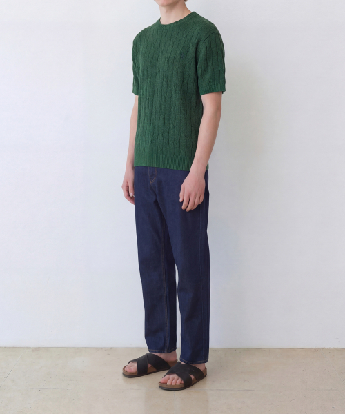 EDINBURGH CLUB（エディンバラクラブ）の「HIGH-TWIST LINEN CABLE S/S KNIT (GREEN)（ニット/セーター・メンズ・グリーン・SMALL/MEDIUM/LARGE/X-LARGE）」の4枚目の写真