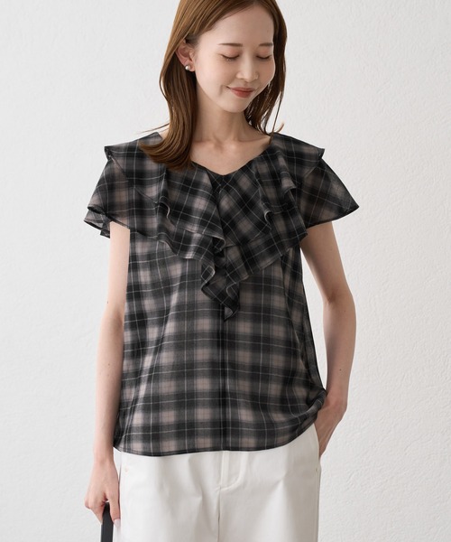 ROPE' PICNIC(ロペピクニック)の「マドラスチェックボイルブラウス(シャツ/ブラウス・レディース・ブラック/ラベンダー/オフホワイト・FREE)」の3枚目の写真