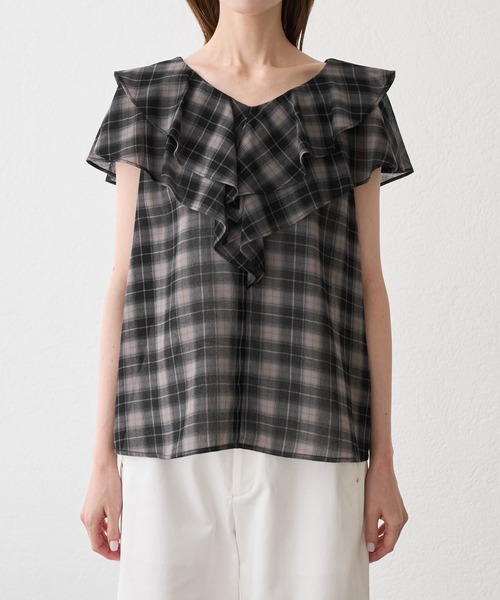 ROPE' PICNIC(ロペピクニック)の「マドラスチェックボイルブラウス(シャツ/ブラウス・レディース・ブラック/ラベンダー/オフホワイト・FREE)」の12枚目の写真
