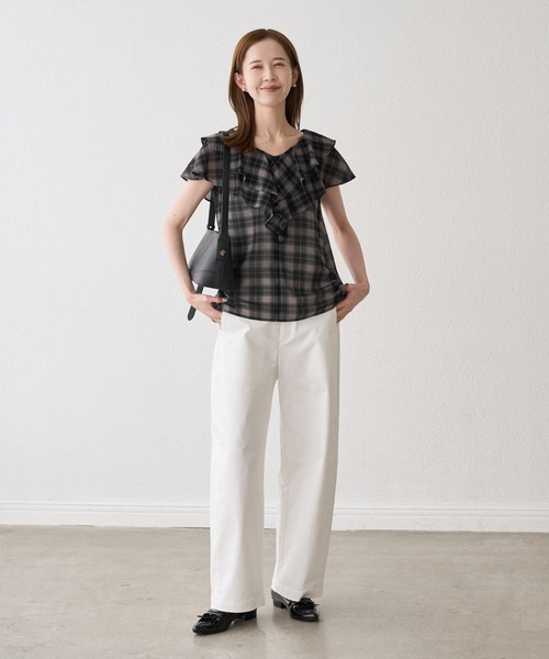 ROPE' PICNIC(ロペピクニック)の「マドラスチェックボイルブラウス(シャツ/ブラウス・レディース・ブラック/ラベンダー/オフホワイト・FREE)」の4枚目の写真