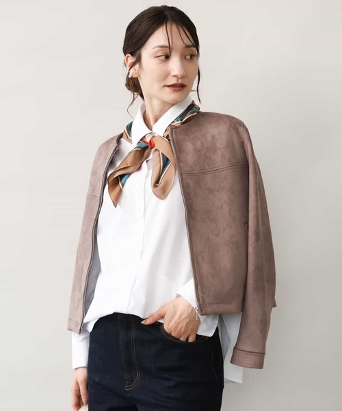 MK MICHEL KLEIN（エムケーミッシェルクラン）の「[洗える]フェイクスウェードショートブルゾン（ブルゾン・レディース・ベージュ/モカ/ライトブルー・38/40）」の2枚目の写真