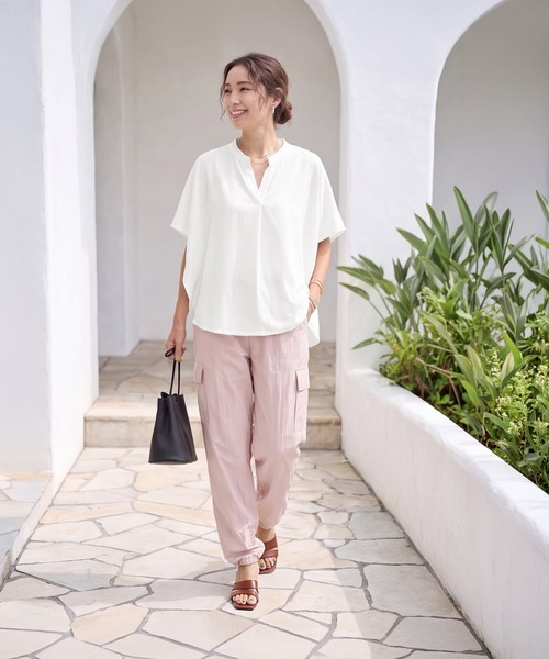 STYLE DELI(スタイルデリ)の「【selection】プレミアスムース/ラウンドスキッパーtops(シャツ/ブラウス・レディース・ホワイト/スミクロ・FREE)」の3枚目の写真