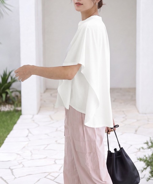 STYLE DELI(スタイルデリ)の「【selection】プレミアスムース/ラウンドスキッパーtops(シャツ/ブラウス・レディース・ホワイト/スミクロ・FREE)」の4枚目の写真