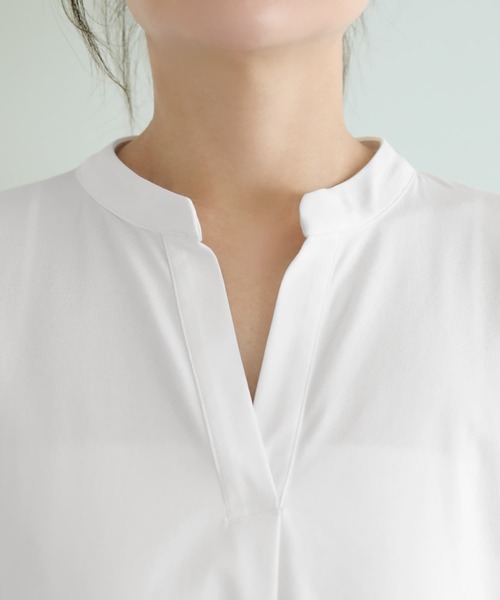 STYLE DELI(スタイルデリ)の「【selection】プレミアスムース/ラウンドスキッパーtops(シャツ/ブラウス・レディース・ホワイト/スミクロ・FREE)」の13枚目の写真
