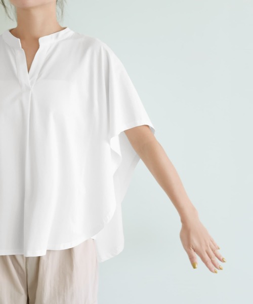 STYLE DELI(スタイルデリ)の「【selection】プレミアスムース/ラウンドスキッパーtops(シャツ/ブラウス・レディース・ホワイト/スミクロ・FREE)」の14枚目の写真