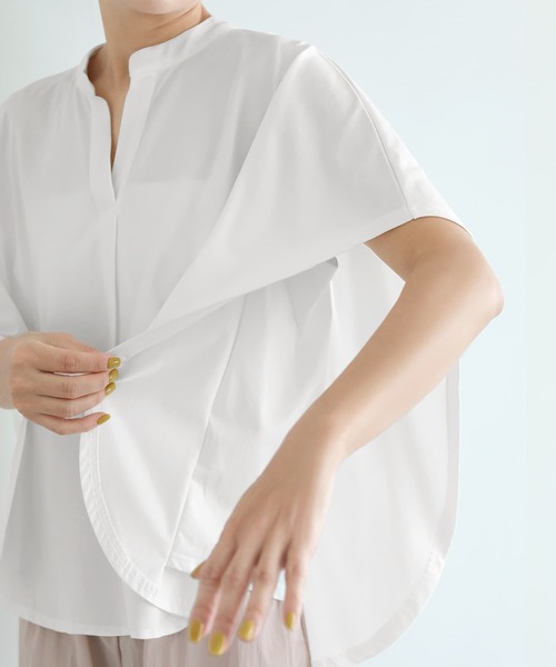 STYLE DELI(スタイルデリ)の「【selection】プレミアスムース/ラウンドスキッパーtops(シャツ/ブラウス・レディース・ホワイト/スミクロ・FREE)」の15枚目の写真