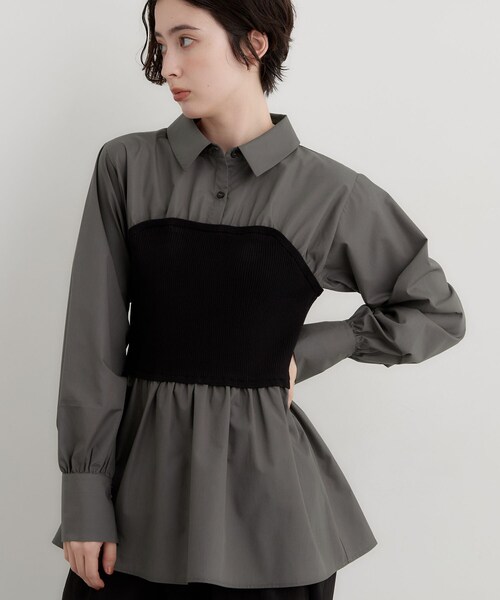 THE SHOP TK (ザ ショップ ティーケー )の「1枚でレイヤードスタイルが完成 ビスチェドッキングシャツ(シャツ/ブラウス・レディース・ライトブルー/オフホワイト/チャコールグレー・13/12)」の3枚目の写真