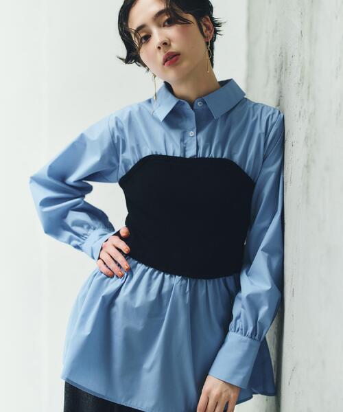 THE SHOP TK (ザ ショップ ティーケー )の「1枚でレイヤードスタイルが完成 ビスチェドッキングシャツ(シャツ/ブラウス・レディース・ライトブルー/オフホワイト/チャコールグレー・13/12)」の10枚目の写真
