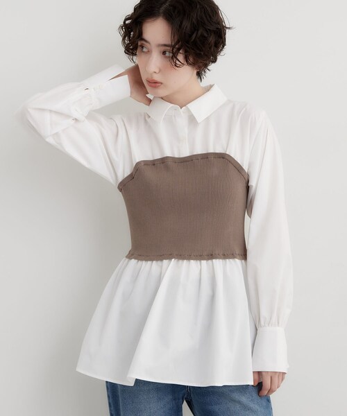 THE SHOP TK (ザ ショップ ティーケー )の「1枚でレイヤードスタイルが完成 ビスチェドッキングシャツ(シャツ/ブラウス・レディース・ライトブルー/オフホワイト/チャコールグレー・13/12)」の13枚目の写真