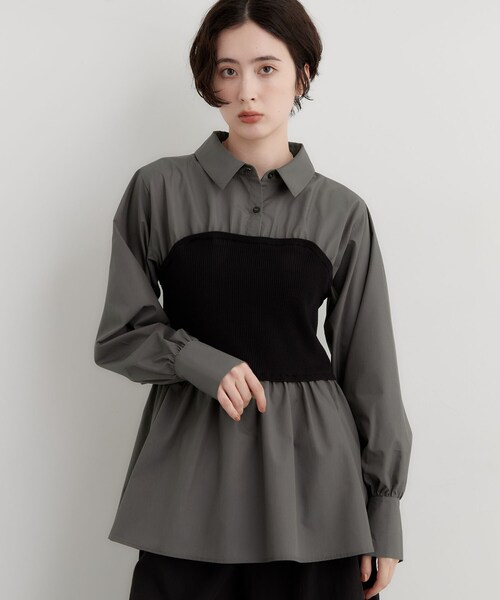 THE SHOP TK (ザ ショップ ティーケー )の「1枚でレイヤードスタイルが完成 ビスチェドッキングシャツ(シャツ/ブラウス・レディース・ライトブルー/オフホワイト/チャコールグレー・13/12)」の17枚目の写真