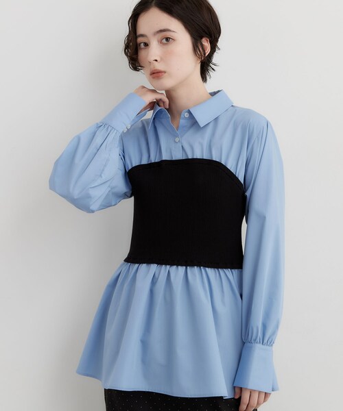 THE SHOP TK (ザ ショップ ティーケー )の「1枚でレイヤードスタイルが完成 ビスチェドッキングシャツ(シャツ/ブラウス・レディース・ライトブルー/オフホワイト/チャコールグレー・13/12)」の21枚目の写真
