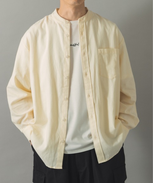 ITEMS URBANRESEARCH（アイテムズ アーバンリサーチ）の「ソフトタッチフランネルバンドカラーシャツ（シャツ/ブラウス・メンズ・オフホワイト/ネイビー/グレー/ブルー・MEDIUM/LARGE）」の14枚目の写真