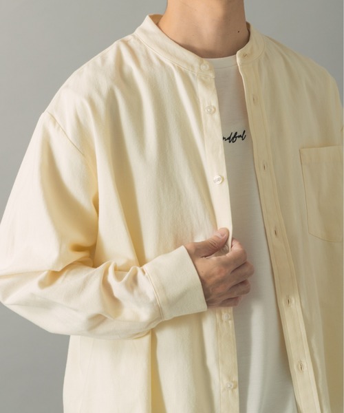 ITEMS URBANRESEARCH（アイテムズ アーバンリサーチ）の「ソフトタッチフランネルバンドカラーシャツ（シャツ/ブラウス・メンズ・オフホワイト/ネイビー/グレー/ブルー・MEDIUM/LARGE）」の13枚目の写真