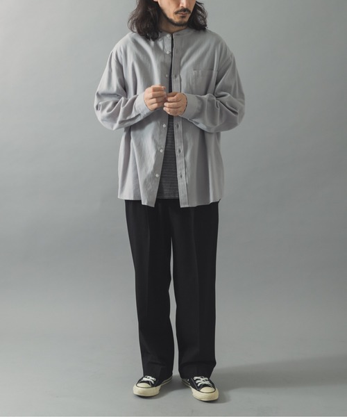 ITEMS URBANRESEARCH（アイテムズ アーバンリサーチ）の「ソフトタッチフランネルバンドカラーシャツ（シャツ/ブラウス・メンズ・オフホワイト/ネイビー/グレー/ブルー・MEDIUM/LARGE）」の12枚目の写真