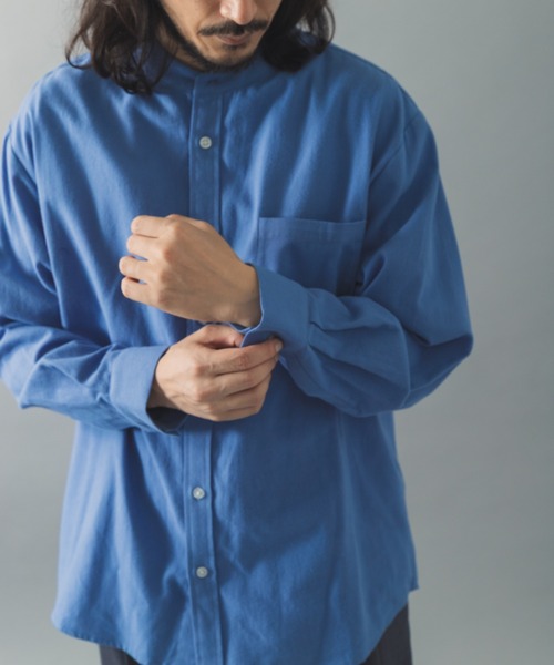 ITEMS URBANRESEARCH（アイテムズ アーバンリサーチ）の「ソフトタッチフランネルバンドカラーシャツ（シャツ/ブラウス・メンズ・オフホワイト/ネイビー/グレー/ブルー・MEDIUM/LARGE）」の20枚目の写真