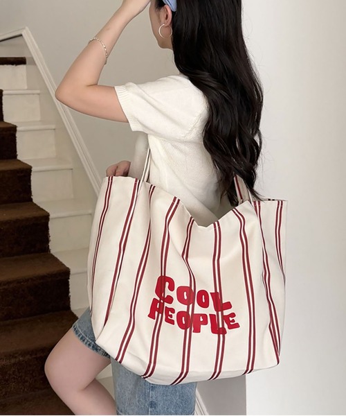 LA VORAGINE(ラ ヴォラジネ)の「ストライプロゴキャンバストートバッグ(トートバッグ・レディース・Black/Wine・FREE)」の2枚目の写真