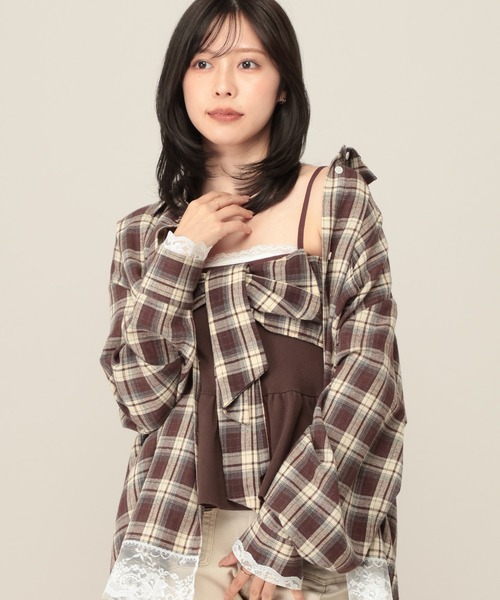 Heather（ヘザー）の「リボンシャツ/ニットビスチェ　1055905（Tシャツ/カットソー・レディース・ネイビー/アイボリー/ピンク/ブラウン・FREE）」の2枚目の写真