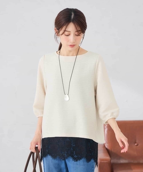 a.v.v（アーヴェヴェ）の「ピンタックボーダーカットソー（Tシャツ/カットソー・レディース・アイボリー/マスタード/グリーン・36/38/40）」の4枚目の写真