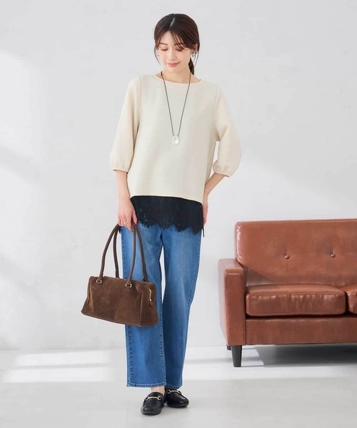 a.v.v（アーヴェヴェ）の「ピンタックボーダーカットソー（Tシャツ/カットソー・レディース・アイボリー/マスタード/グリーン・36/38/40）」の7枚目の写真