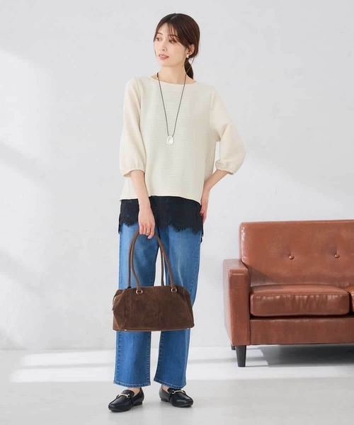 a.v.v（アーヴェヴェ）の「ピンタックボーダーカットソー（Tシャツ/カットソー・レディース・アイボリー/マスタード/グリーン・36/38/40）」の8枚目の写真